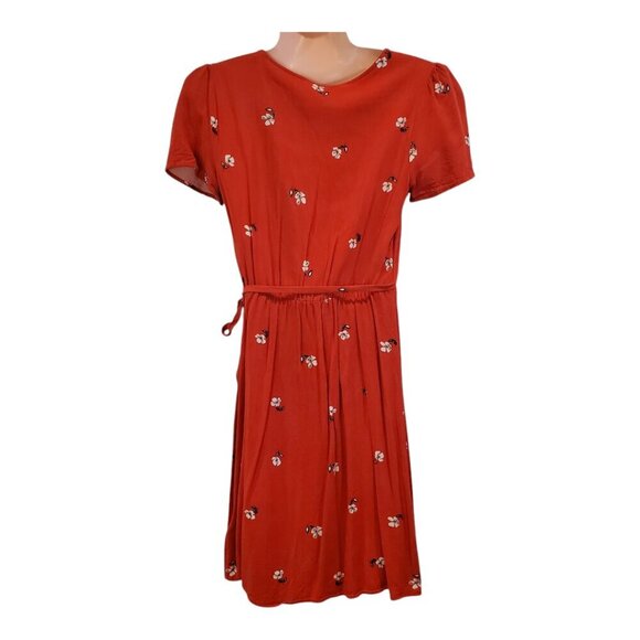POPSUGAR SZ XS Red Floral Print Short-sleeve Faux Wrap Dress - Picture 5 of 10